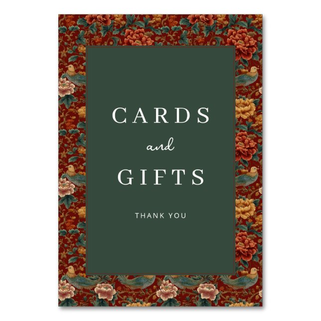 Elegant Red Floral Border Table Number (Front)