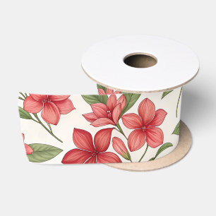 Elegant Red Floral Botanical Blooms Satin Ribbon