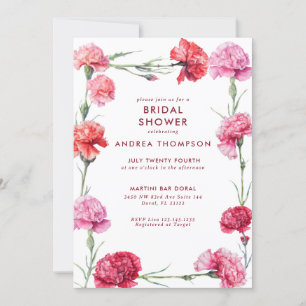 Elegant Red Floral Carnation Bridal Shower Invitation