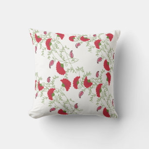Elegant Red Floral Embroidery Motif Throw Pillow