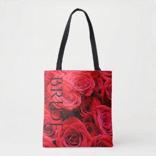 Elegant red floral flowers roses tote bag