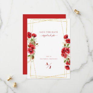 Elegant Red Floral Geometric Save The Date