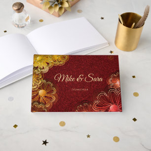 Elegant Red Floral Guest Book