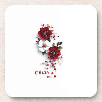Elegant Red Floral Hard Plastic Coasters with Cork