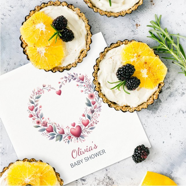 Elegant Red Floral Heart Baby Shower Napkin (Creator Uploaded)