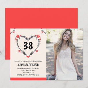 Elegant Red Floral Heart for her 38th birthday Invitation