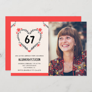 Elegant Red Floral Heart for her 67th birthday Invitation
