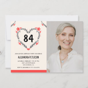 Elegant Red Floral Heart for her 84th birthday Invitation