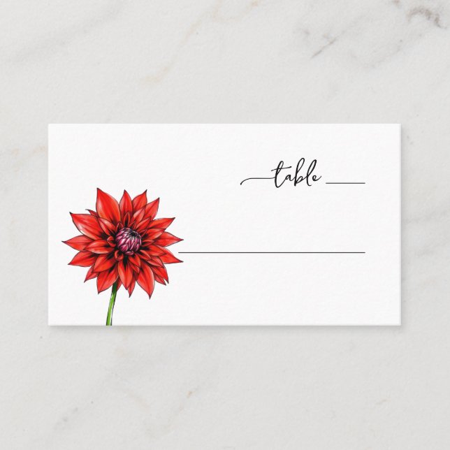 Elegant Red Floral Minimalist Place Card (Front)