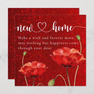 Elegant Red Floral New Home Housewarming Card