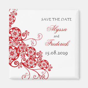 Elegant Red Floral Paisley Vintage Save The Date Magnet