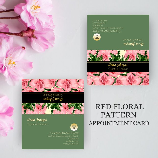 Elegant Red Floral Pattern Custom Name Business Appointment Card (Creator Uploaded)