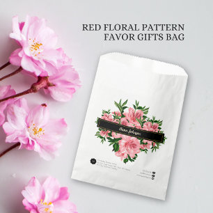 Elegant Red Floral Pattern Custom Name Company  Favour Bags