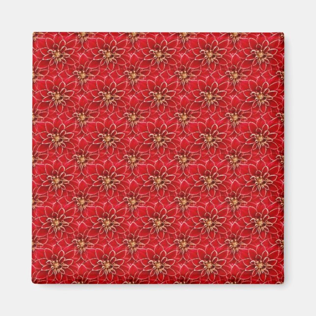 Elegant Red Floral Pattern Magnet (Front)