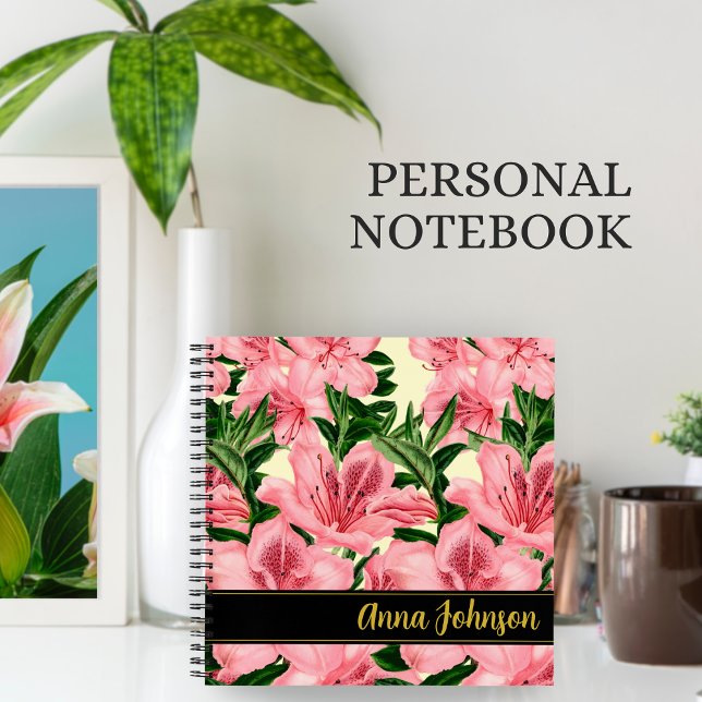 Elegant Red Floral Pattern Personalised Name  Notebook (Creator Uploaded)