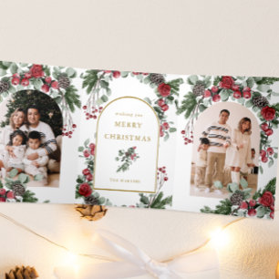 Elegant Red Floral Photo Christmas Tri-Fold Holiday Card