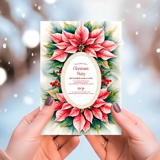 Elegant Red Floral Poinsettia Christmas Party Invitation (Creator Uploaded)