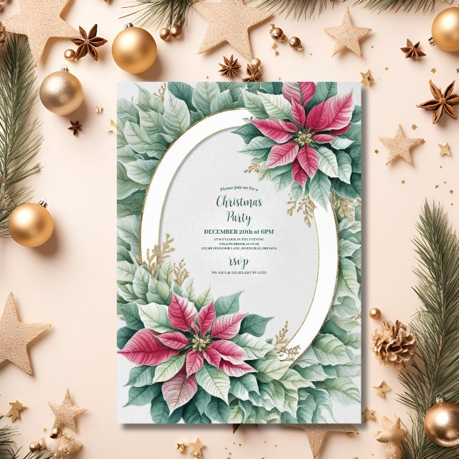 Elegant Red Floral Poinsettia Christmas Party Invitation (Creator Uploaded)