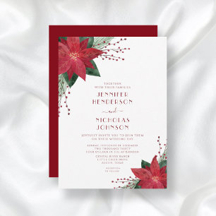 Elegant Red Floral Poinsettia Christmas Wedding Invitation