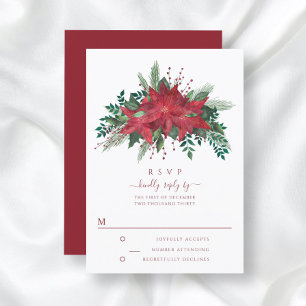 Elegant Red Floral Poinsettia Christmas Wedding RSVP Card