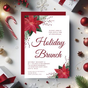 Elegant Red Floral Poinsettia Holiday Brunch Invitation