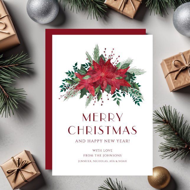 Elegant Red Floral Poinsettia Merry Christmas Holiday Card (Elegant Red Floral Poinsettia Merry Christmas Holiday Card)