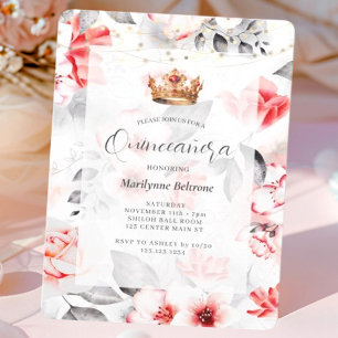 Elegant Red Floral Quinceañera Invitation