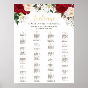 Elegant Red Floral Quinceañera Seating Chart