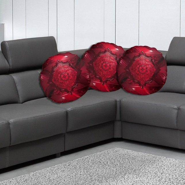 Elegant Red Floral Round Cushion (Creator Uploaded)