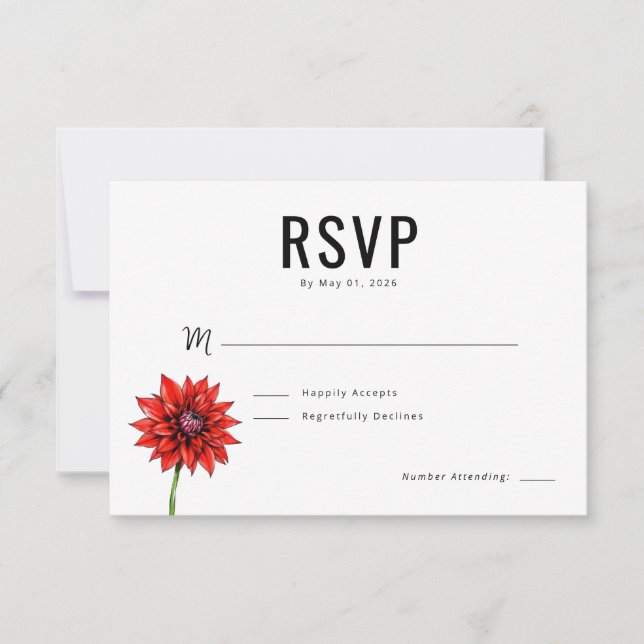 Elegant Red Floral RSVP Card (Front)