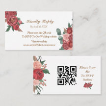 Elegant Red Floral Rustic Wedding RSVP Card