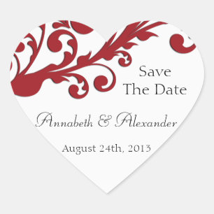 Elegant Red Floral Save The Date Heart Sticker