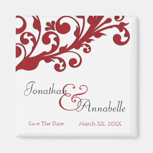 Elegant Red Floral Save The Date Magnet