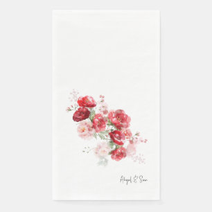 Elegant Red Floral Simple Custom Wedding Guest Napkin