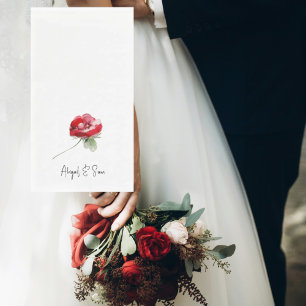 Elegant Red Floral Stem Personalised Wedding Napkin