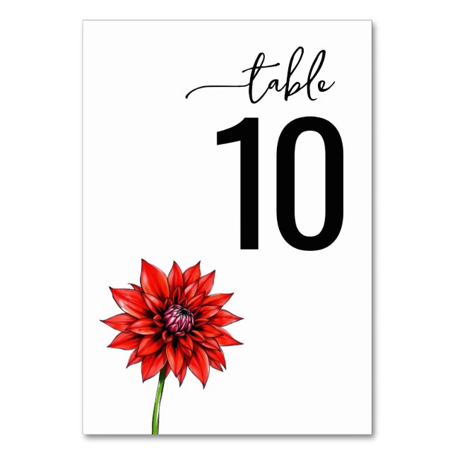 Elegant Red Floral Table Number Sign (Front)