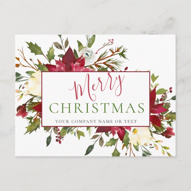 Elegant Red Floral Typography Company Christmas Holiday Postcard (Front)