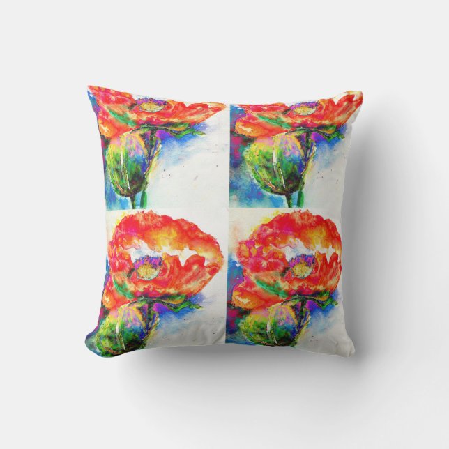 Elegant red floral watercolor painting cushion (Front)