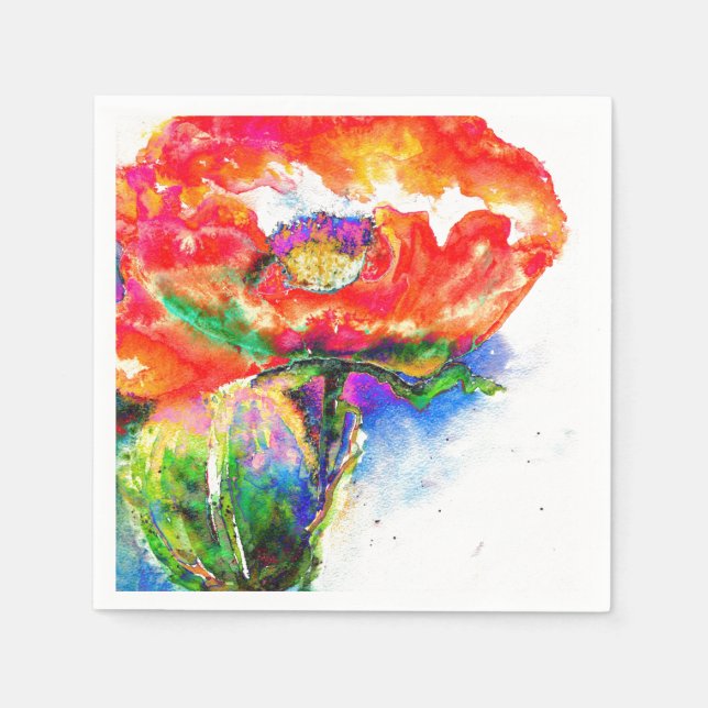 Elegant red floral watercolor painting napkin (Front)