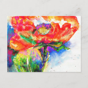 Elegant red floral watercolor painting postcard