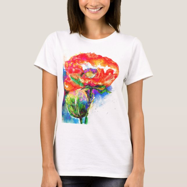 Elegant red floral watercolor painting T-Shirt (Front)