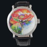 Elegant red floral watercolor painting watch<br><div class="desc">Romantic elegant graceful surreal red watercolor poppy painting By H Cooper</div>