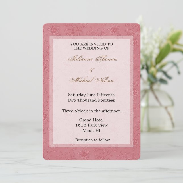 Elegant Red Floral Wedding Invitation (Standing Front)