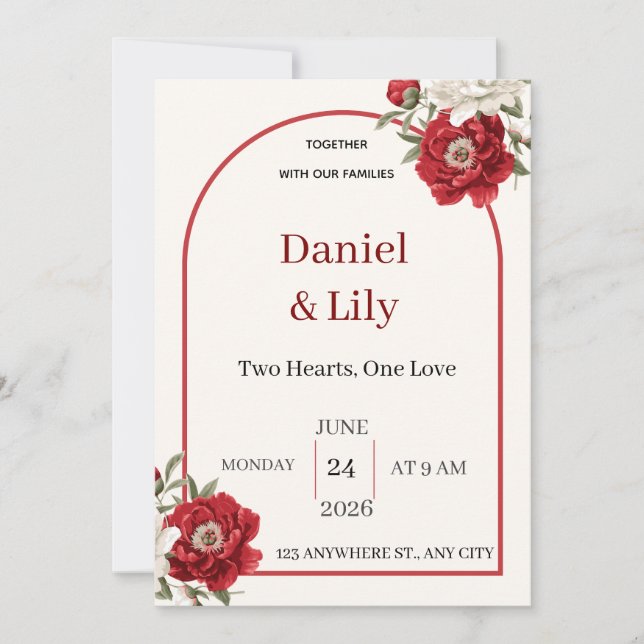 Elegant Red Floral Wedding Invitation (Front)