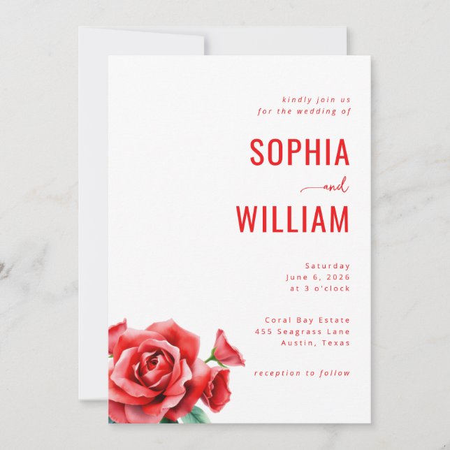 Elegant Red Floral Wedding Invitation (Front)