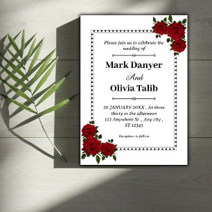 Elegant Red Floral Wedding Invitation Romantic