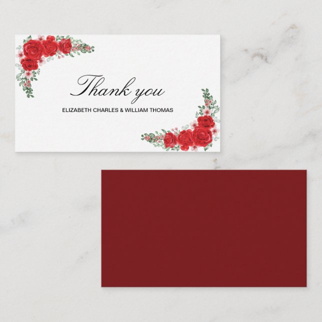 Elegant Red Floral Wedding Thank you Card (Front/Back)