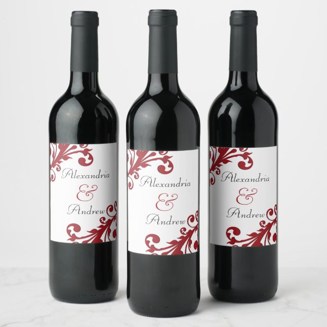 Elegant Red Floral Wine Label (Bottles)