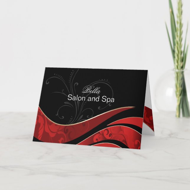 elegant red flourish Business Thank You Cards (Front)