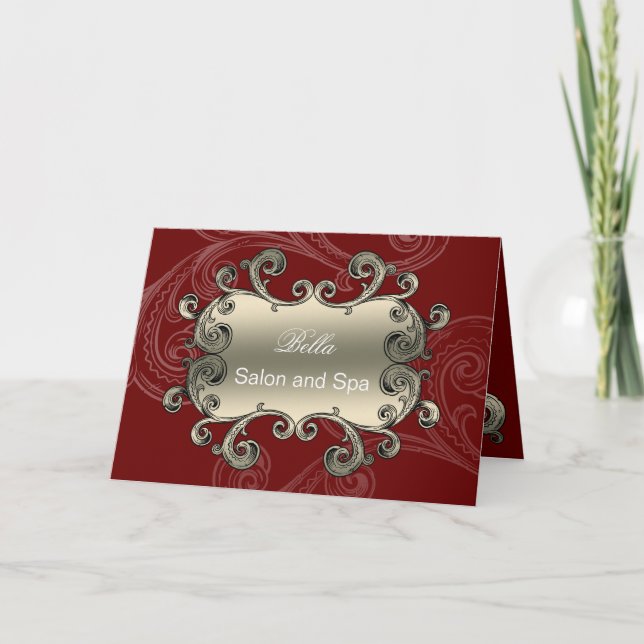 elegant red flourish Business Thank You Cards (Front)